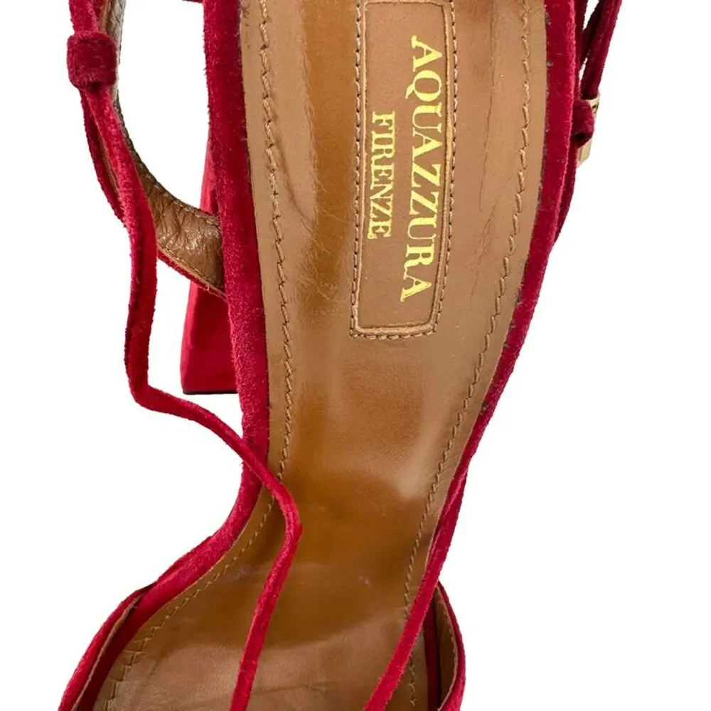 Aquazzura Austin Platform Sandal heels in Burgundy Suede